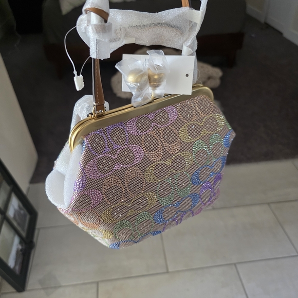 NWT AUTHENTIC COACH Rainbow Crystal Candy Kisslock 16 Pastel NEW - Picture 10 of 17
